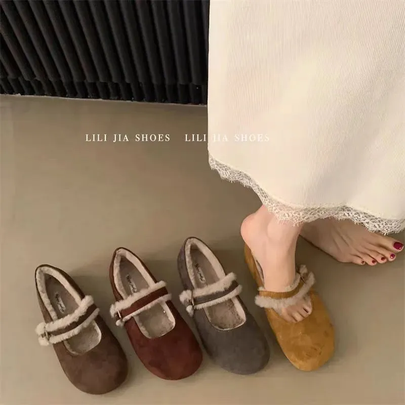 Joskaa Flats Cotton Shoes Woman Fur Suede Walking Shoes Casual Cozy Snow Boots for Woman 2025 Trend Short Plush Fashion Botas Mujer