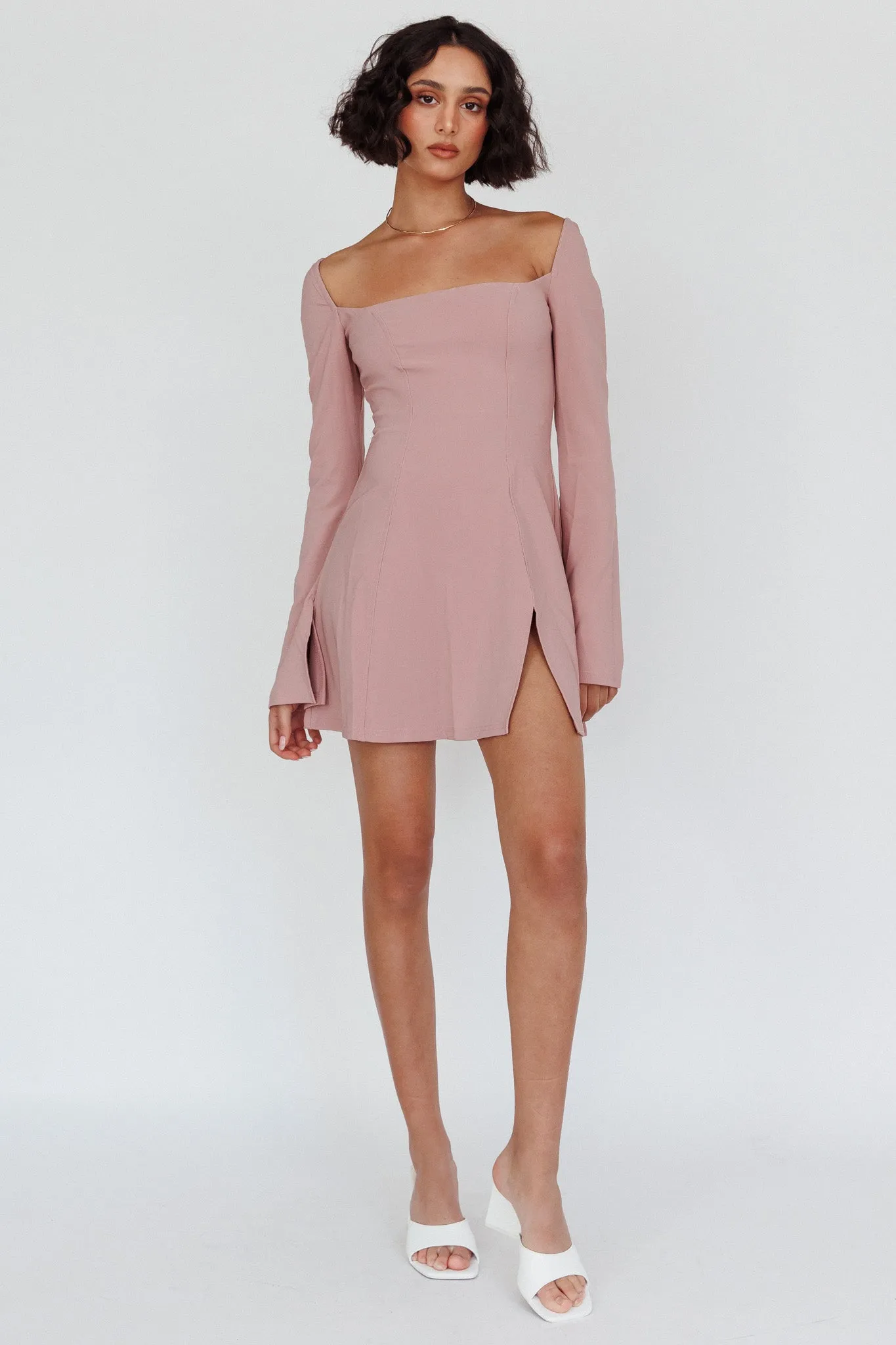 Kieran Long Sleeve A-Line Mini Dress Blush