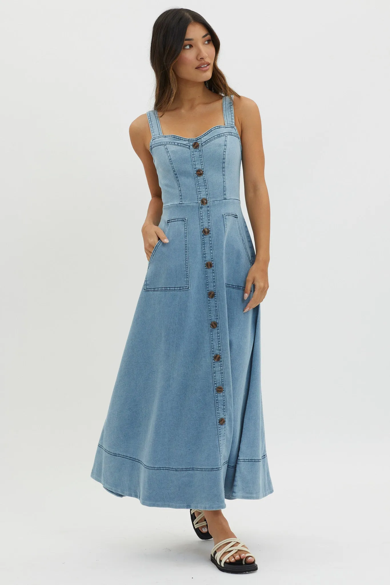 Laureen Pocket Maxi Dress Denim Blue