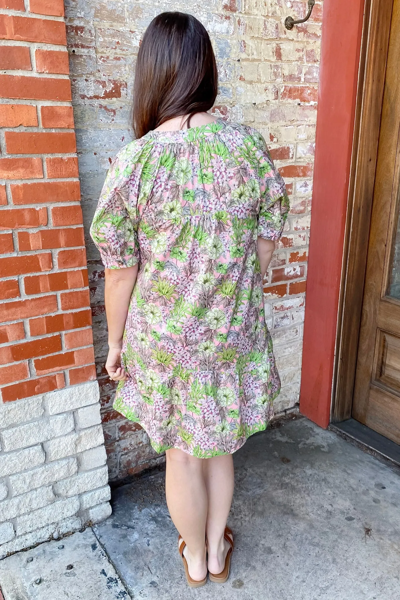 Life Is Good Pink and Green Floral Print Dress