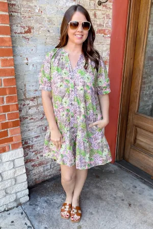 Life Is Good Pink and Green Floral Print Dress