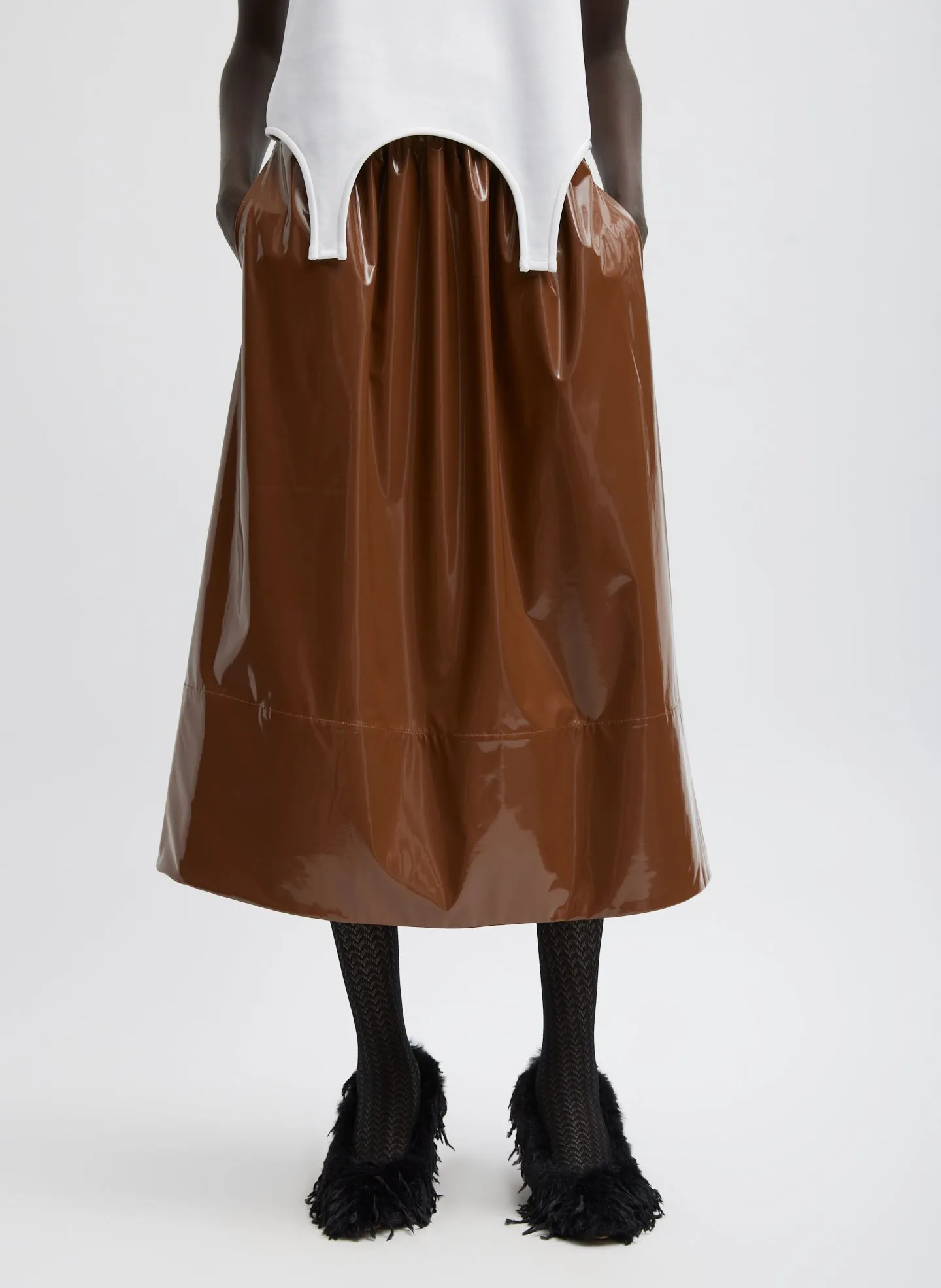 Light Weight Patent Smocking Waistband Full Skirt