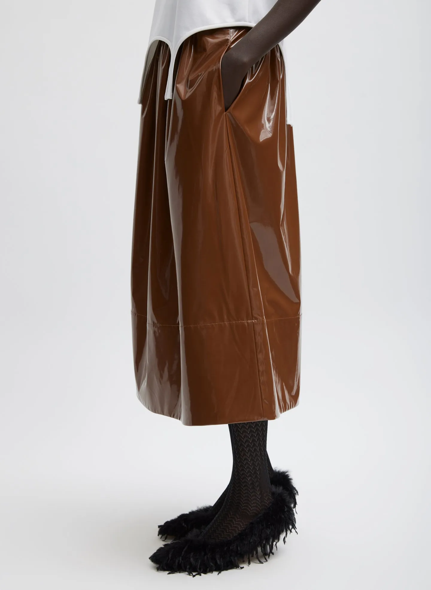 Light Weight Patent Smocking Waistband Full Skirt