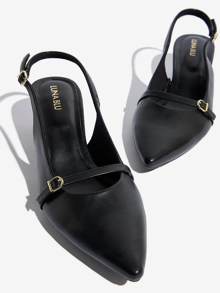 LUNA BLU Black Slingback Mules
