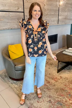 Maybe We Should Black Floral Print Top