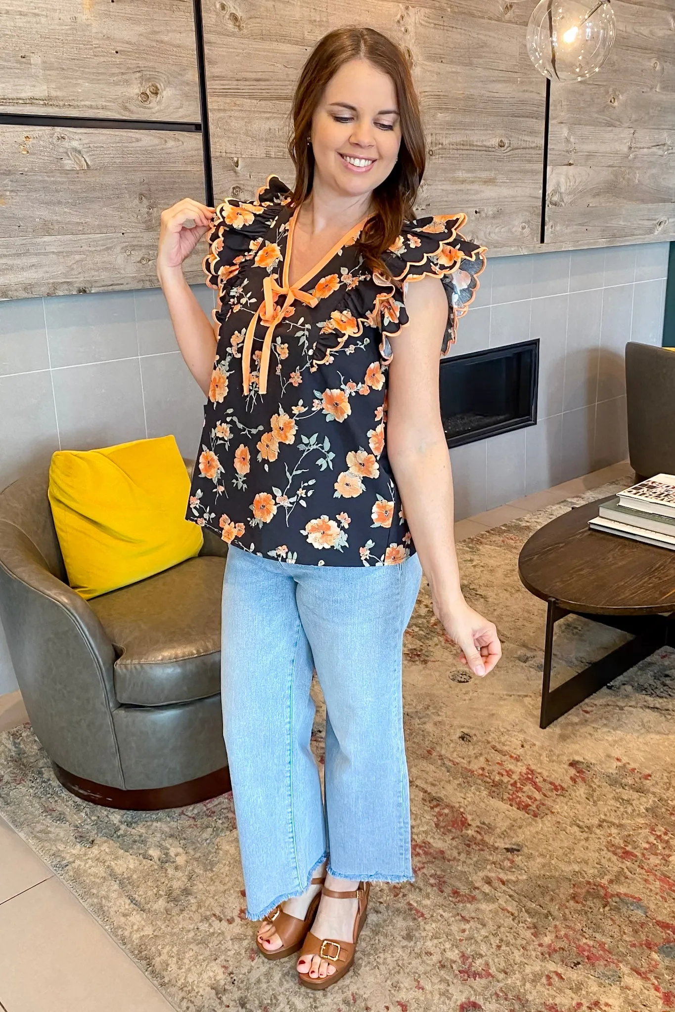 Maybe We Should Black Floral Print Top
