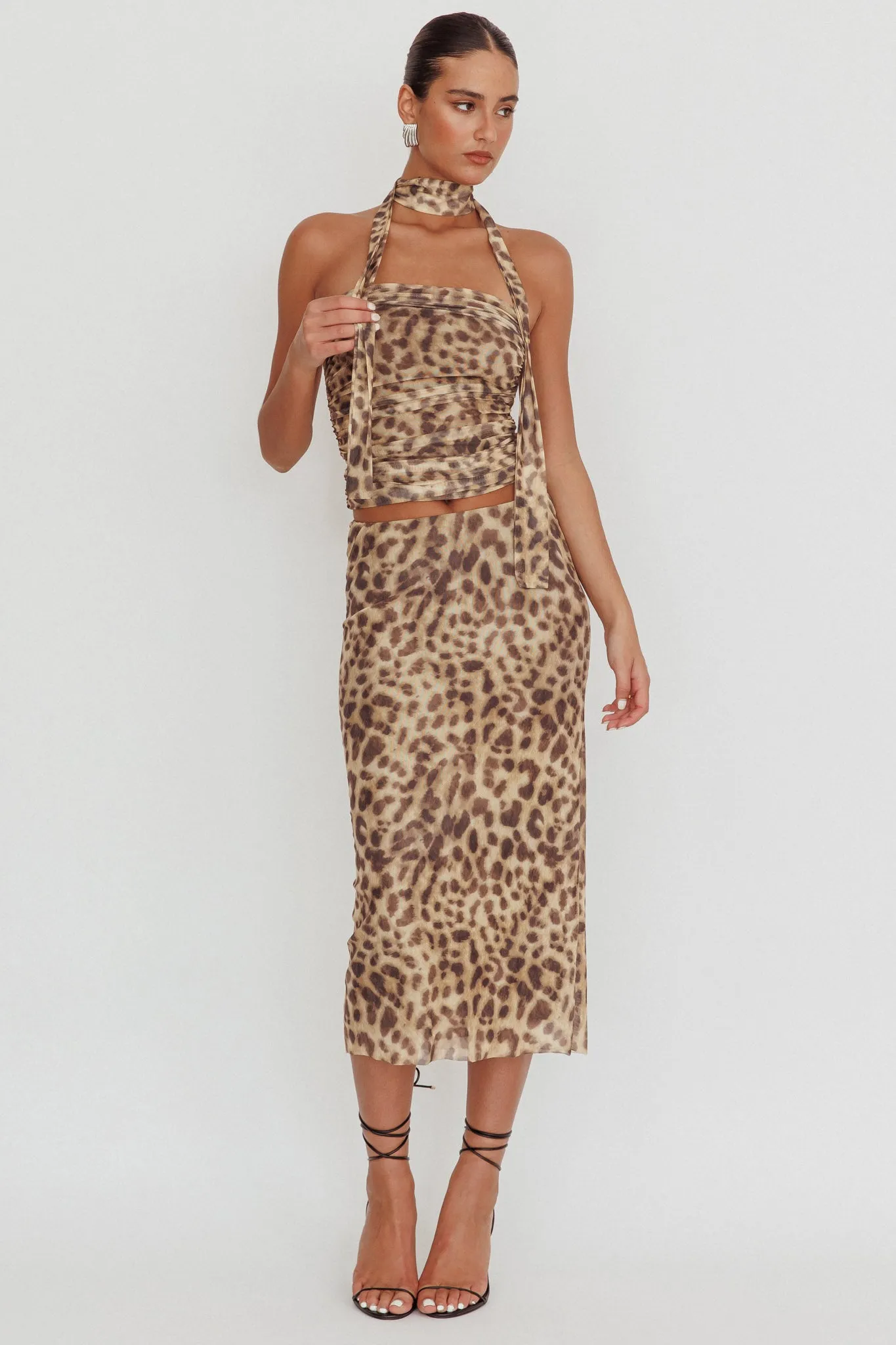 Meet Up Elastic Waist Midi Skirt Leopard