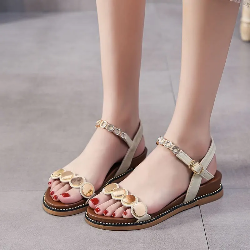 Nude Block Heel Peep Toe Simple Sandals Low Heel Sandals
