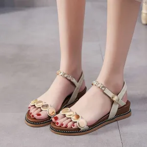 Nude Block Heel Peep Toe Simple Sandals Low Heel Sandals