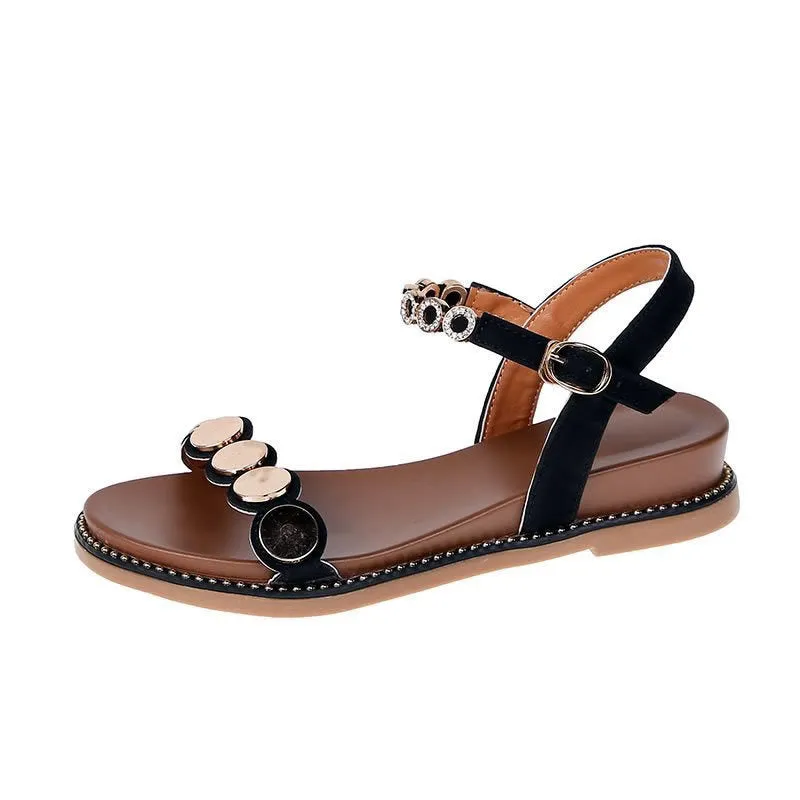 Nude Block Heel Peep Toe Simple Sandals Low Heel Sandals