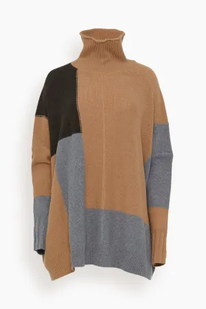 Oversized Turtleneck Sweater in Grey Combo