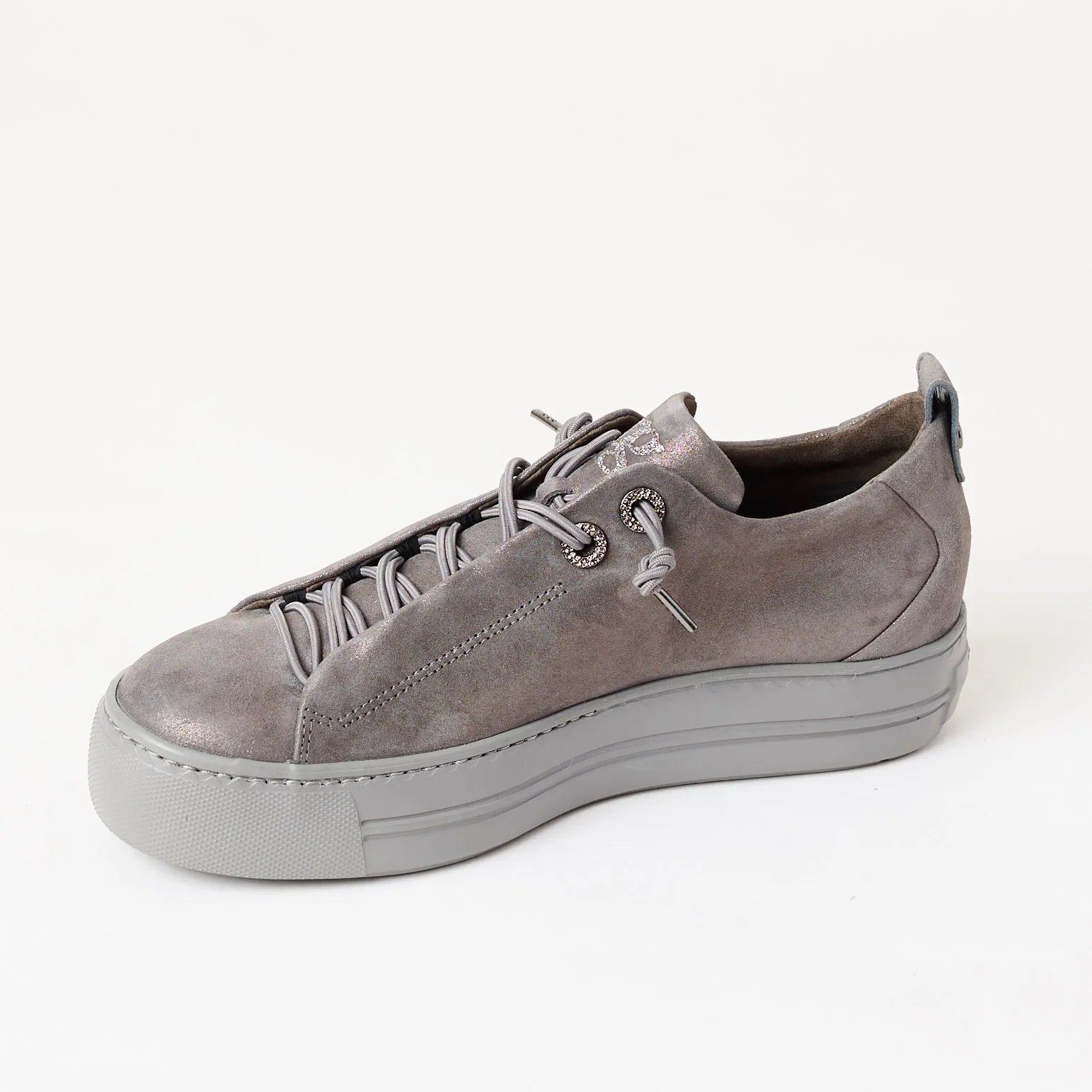 Paul Green Grey Metalalized Leather Trainers