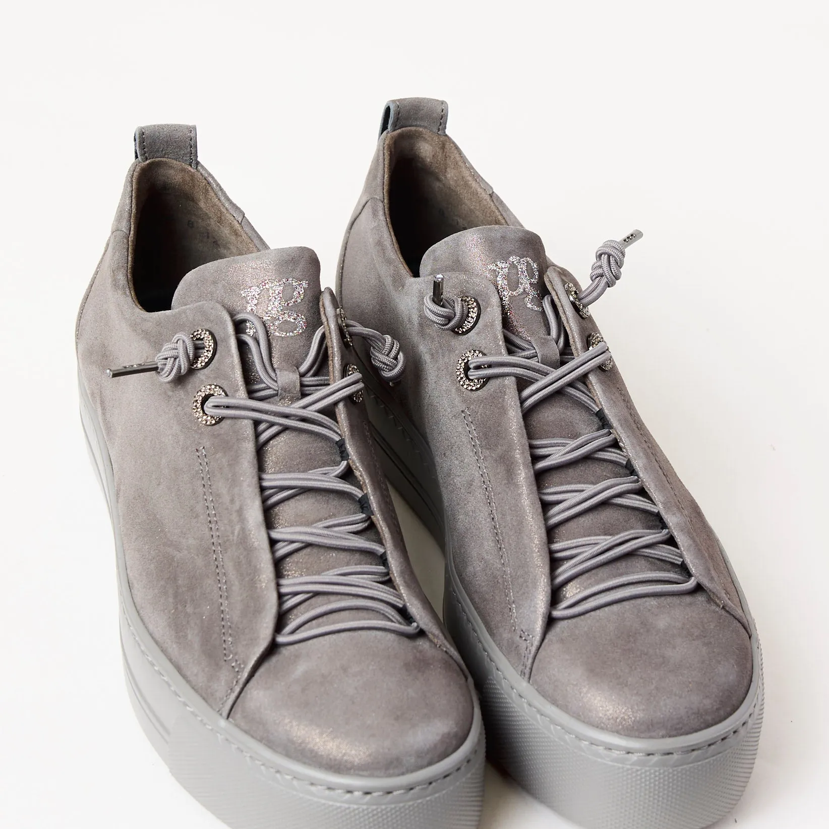 Paul Green Grey Metalalized Leather Trainers
