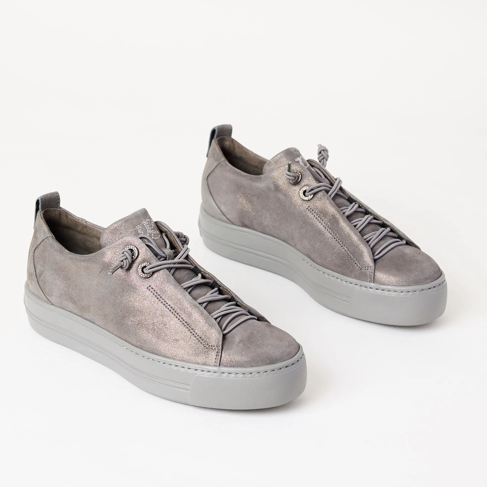 Paul Green Grey Metalalized Leather Trainers