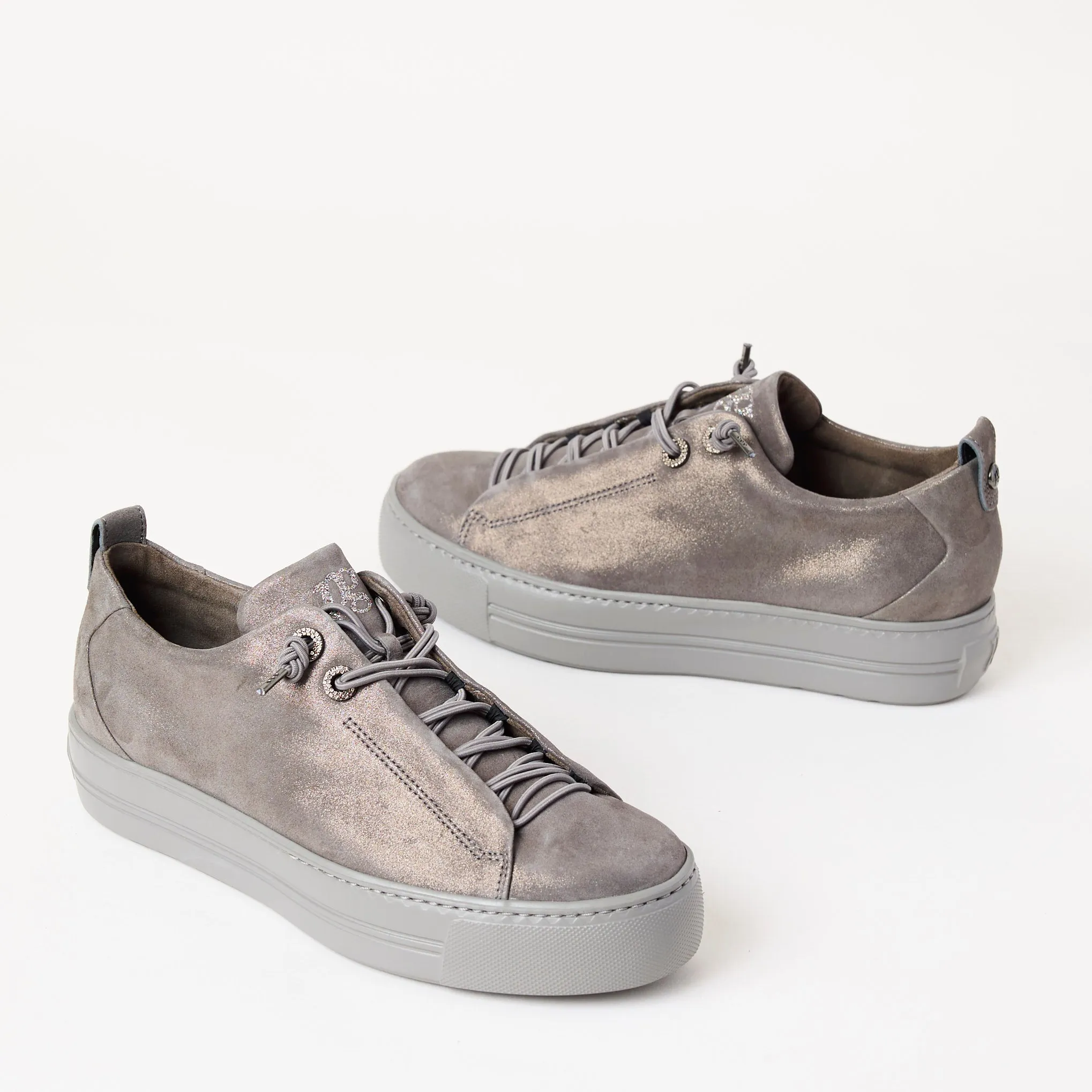 Paul Green Grey Metalalized Leather Trainers