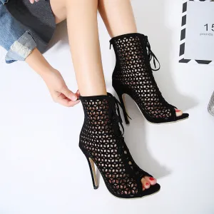 Popular Hollow Out Lace Up Stiletto Heel Sandals