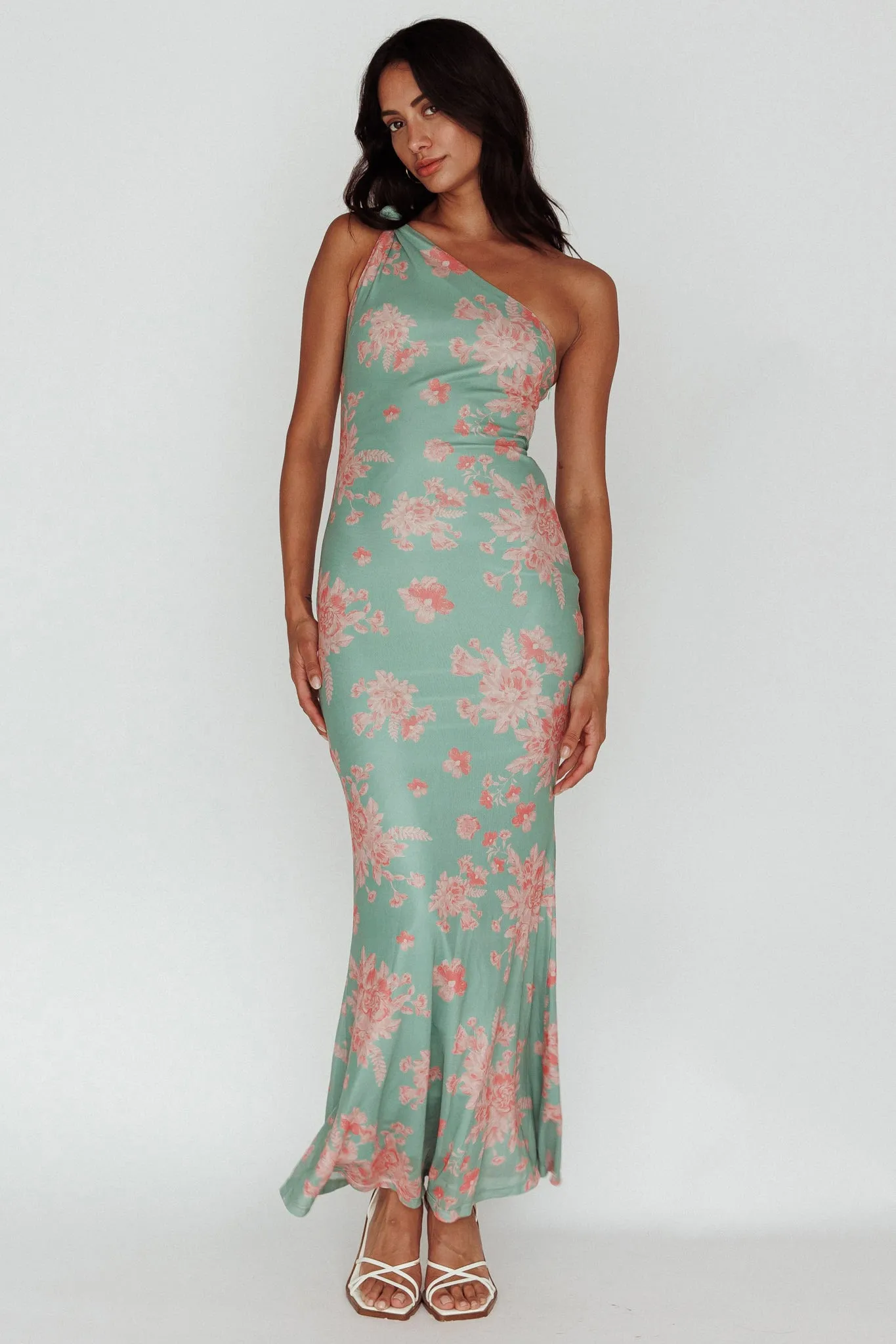 Portland One-Shoulder Jersey Maxi Dress Floral Green