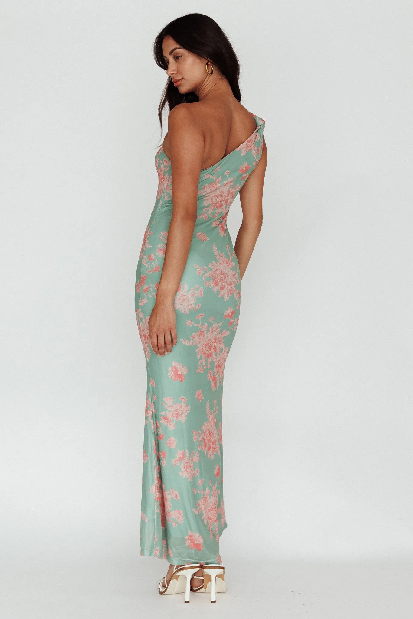 Portland One-Shoulder Jersey Maxi Dress Floral Green
