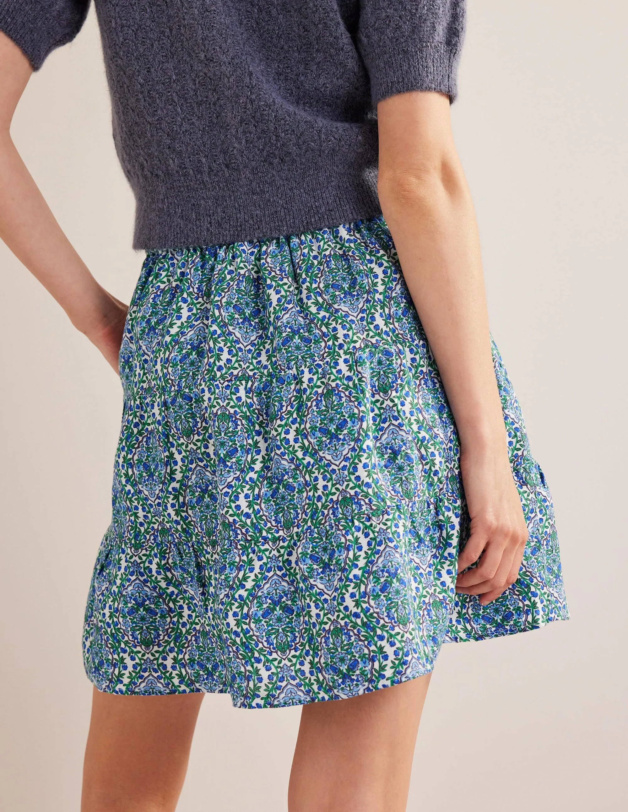 Pull On Tiered Linen Skirt-Green, Opulent Vine