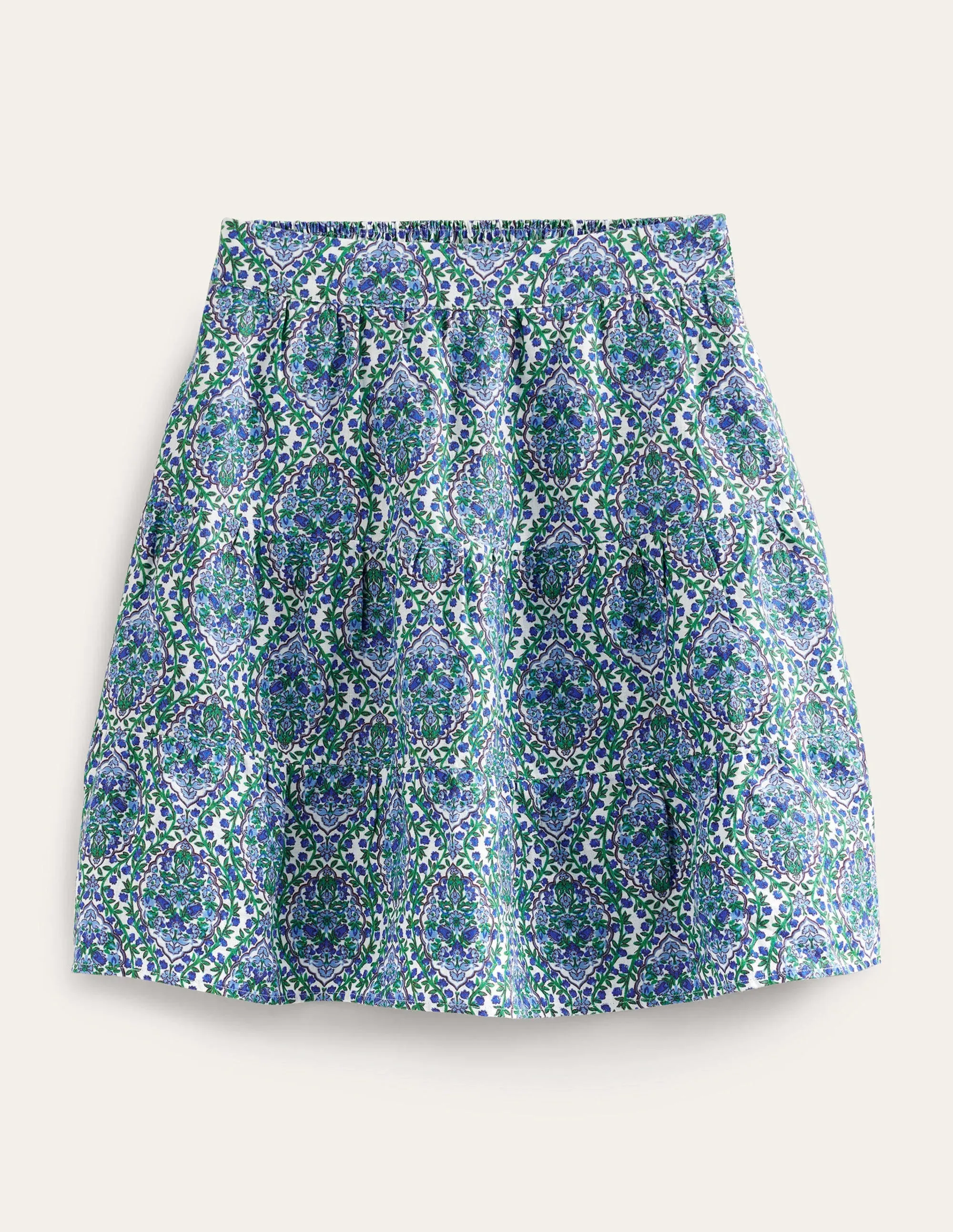 Pull On Tiered Linen Skirt-Green, Opulent Vine