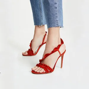 Red Flapper Suede High Heel Sandals