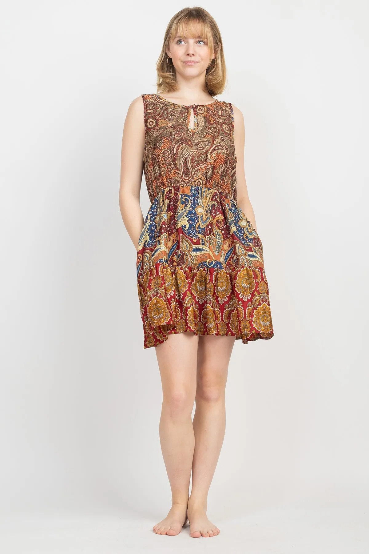 Ruffled Paisley Mini Dress
