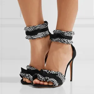 Ruffles Ankle Wrap Simple Stiletto High Heel Dressy Sandals Pumps
