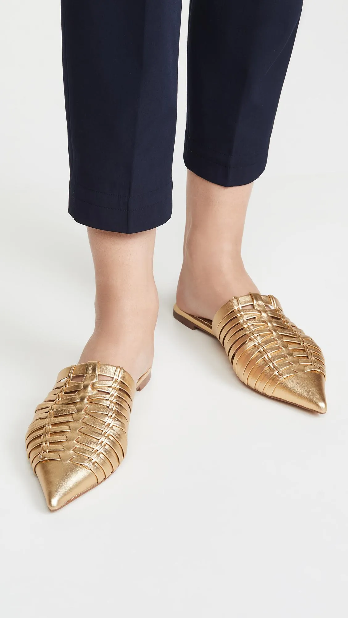 Sam Edelman SHAI Dark Gold Metallic Leather Pointed Toe Slip-On Mules Slide