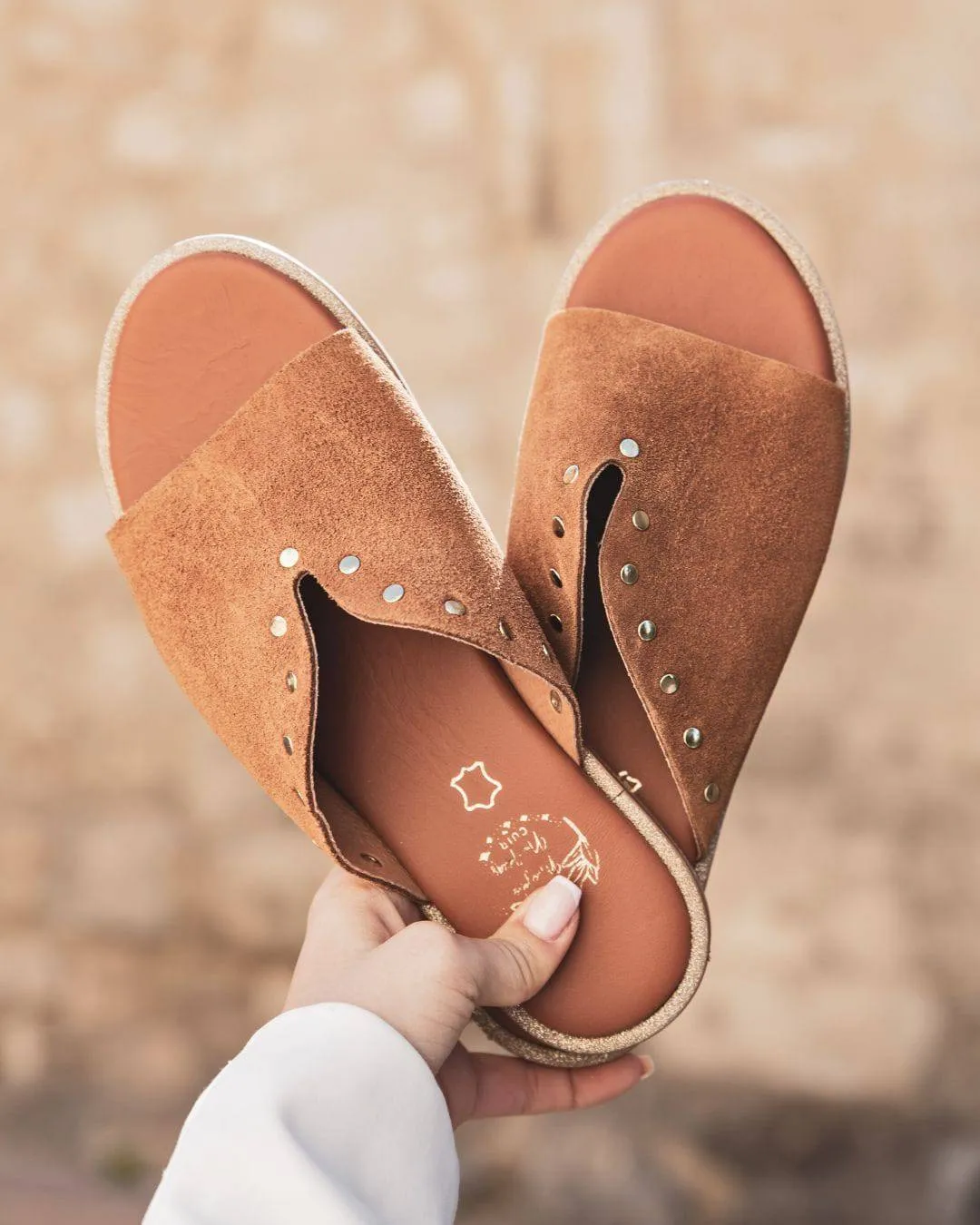 Sandale femme en cuir mule plate camel - MJNP201