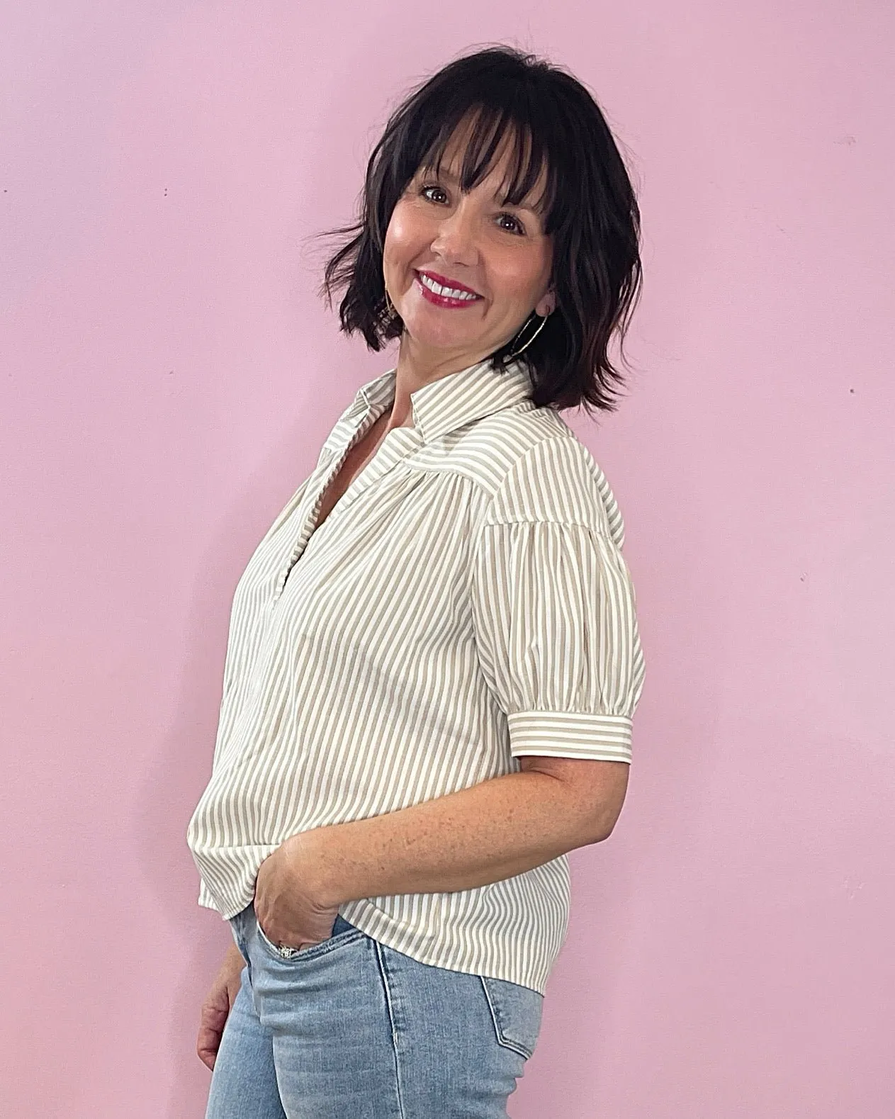 Savannah Striped Popover Blouse