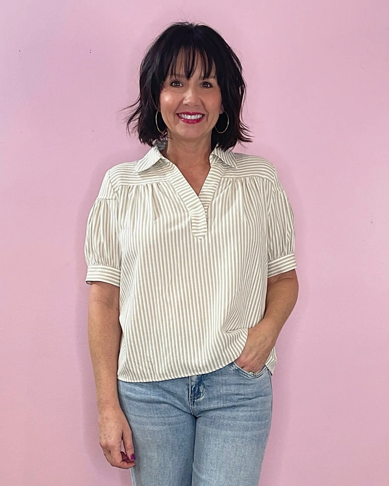 Savannah Striped Popover Blouse