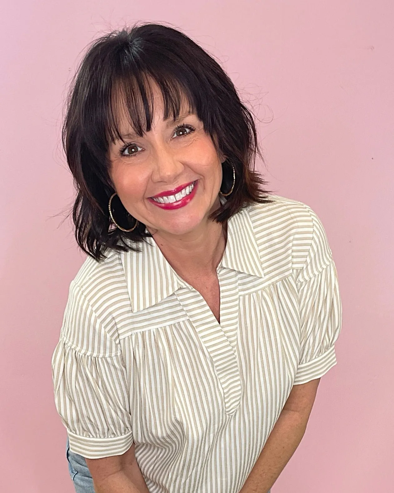 Savannah Striped Popover Blouse