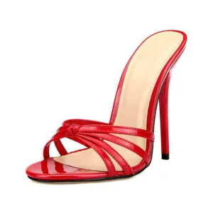 Sexy Leather Cutout Open Toe Mule High Heel Sandals