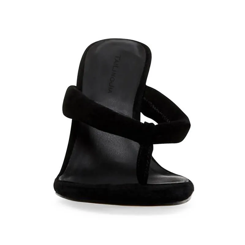 Sexy Suede Thong High Heel Mule Sandals