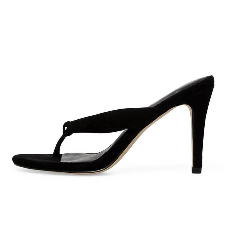 Sexy Suede Thong High Heel Mule Sandals