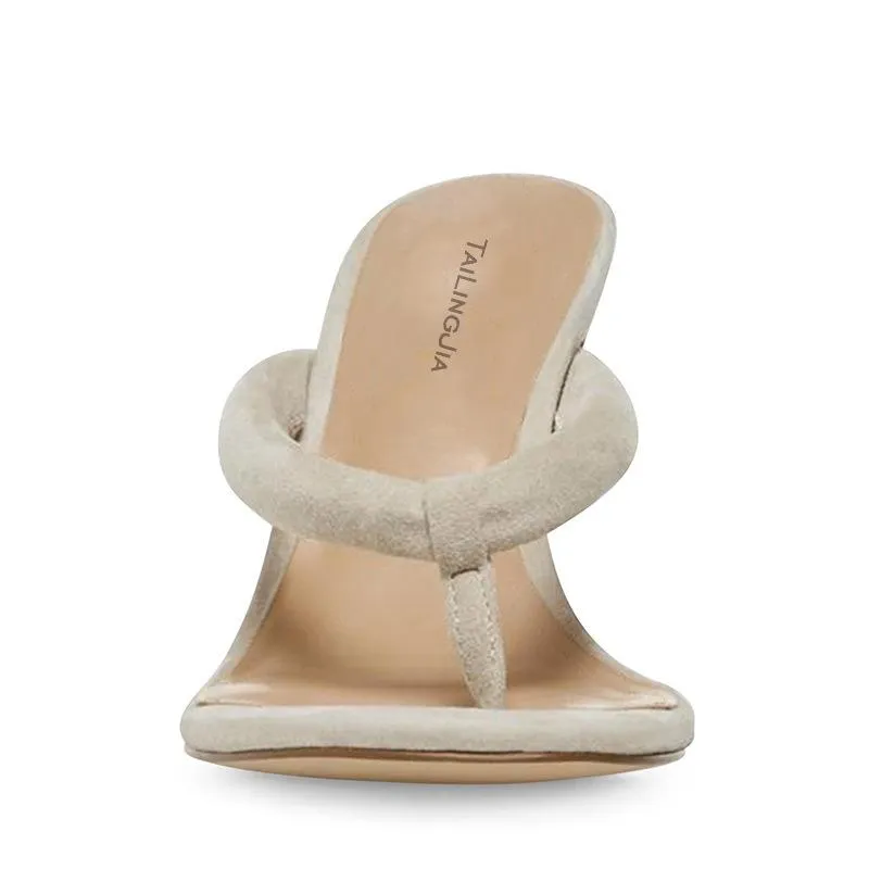 Sexy Suede Thong High Heel Mule Sandals