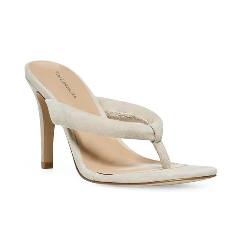 Sexy Suede Thong High Heel Mule Sandals