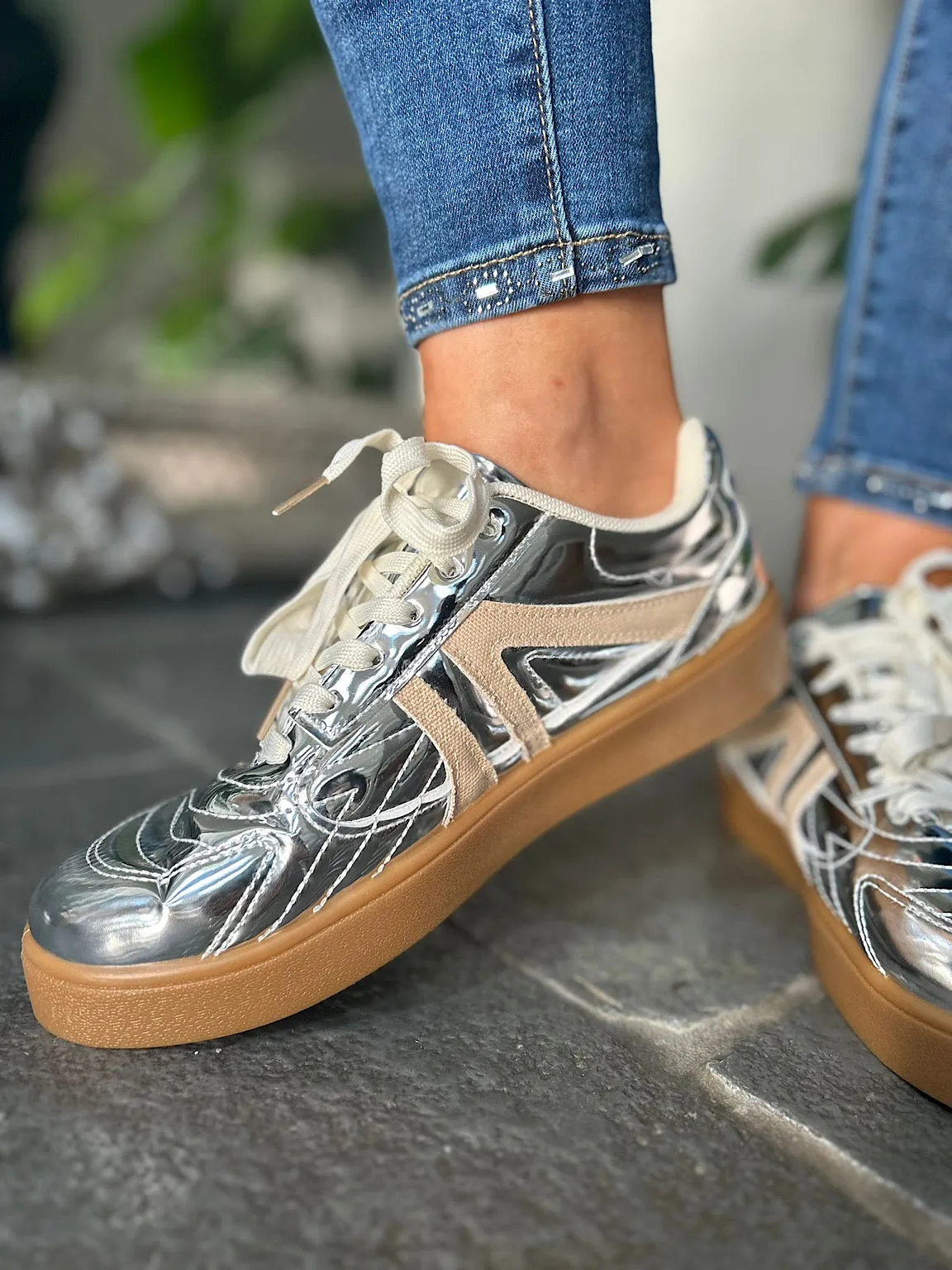 Silver Metallic Trainers