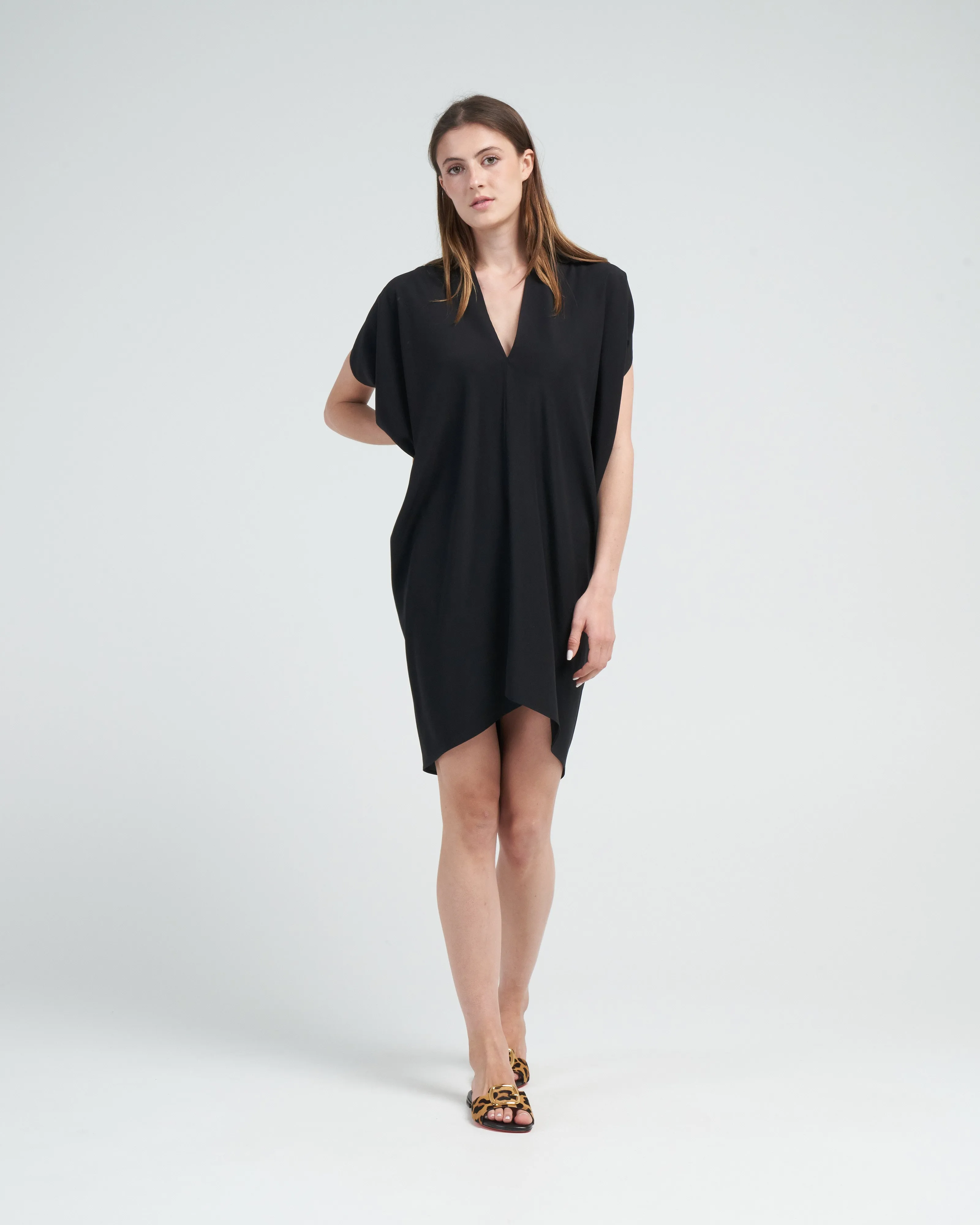 simple foil mini dress - black