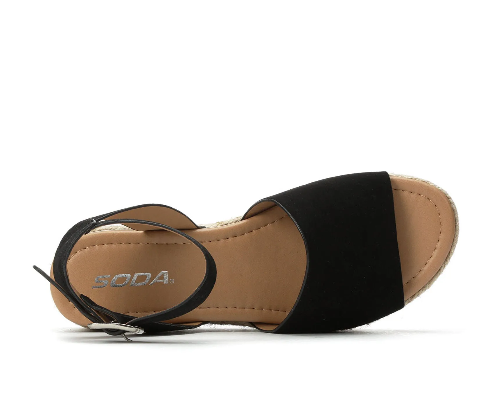 Soda Topic Open Toe Buckle Ankle Strap Espadrilles Flatform Wedge Casual Sandal (6, Black)