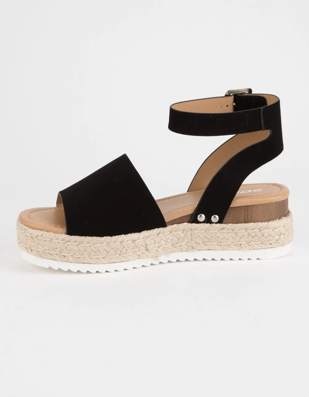 Soda Topic Open Toe Buckle Ankle Strap Espadrilles Flatform Wedge Casual Sandal (6, Black)