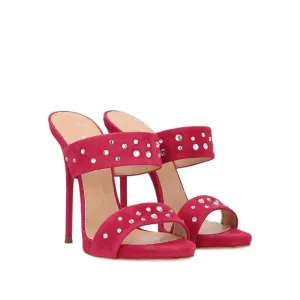 Suede Rhinestone Open Toe High Heel Sandals