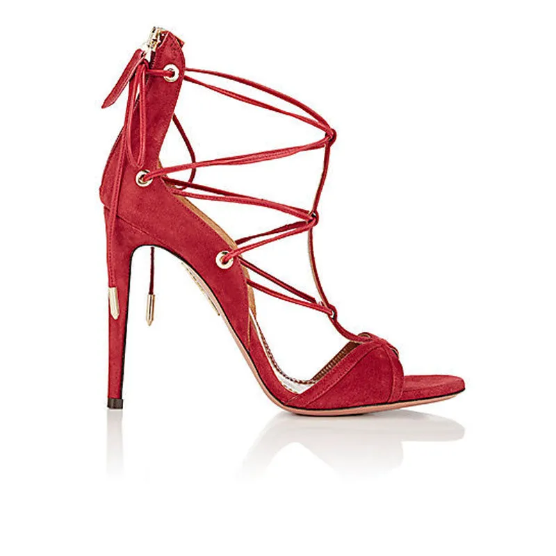 Suede Strap Peep Toe Cutout High Heel Sandals