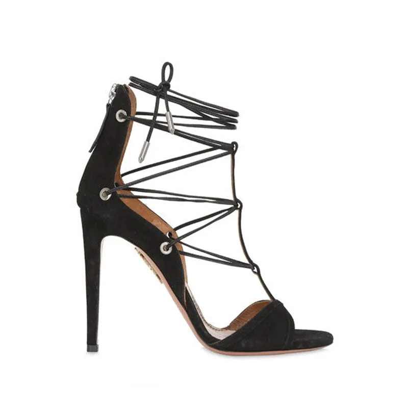 Suede Strap Peep Toe Cutout High Heel Sandals