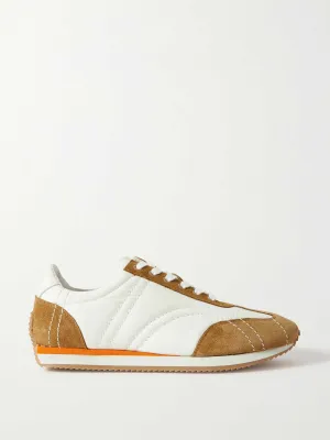 The Sport leather-trimmed suede and twill sneakers