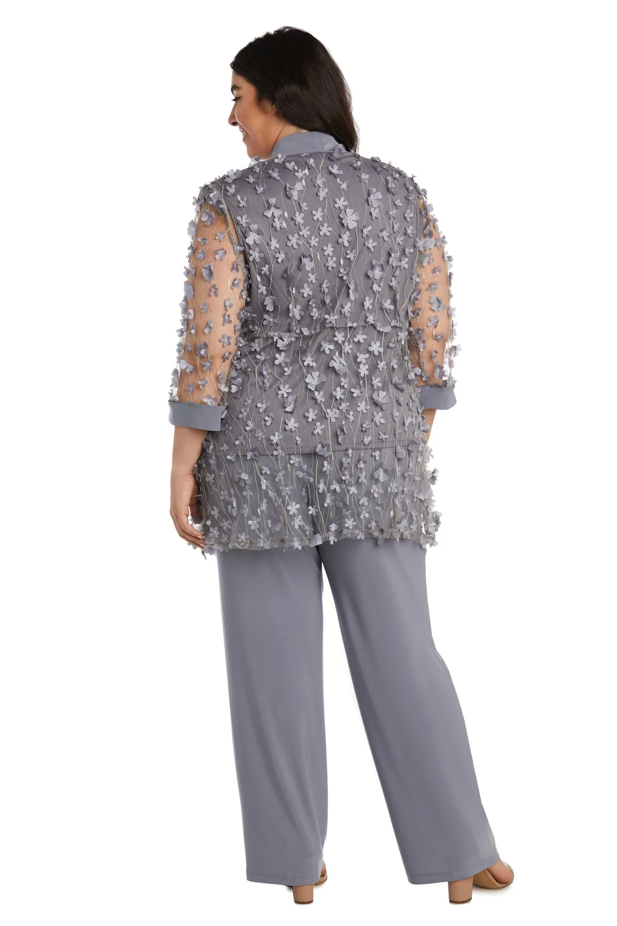 Women Plus Size Two-Piece 3D Flower Embellished Pant Set