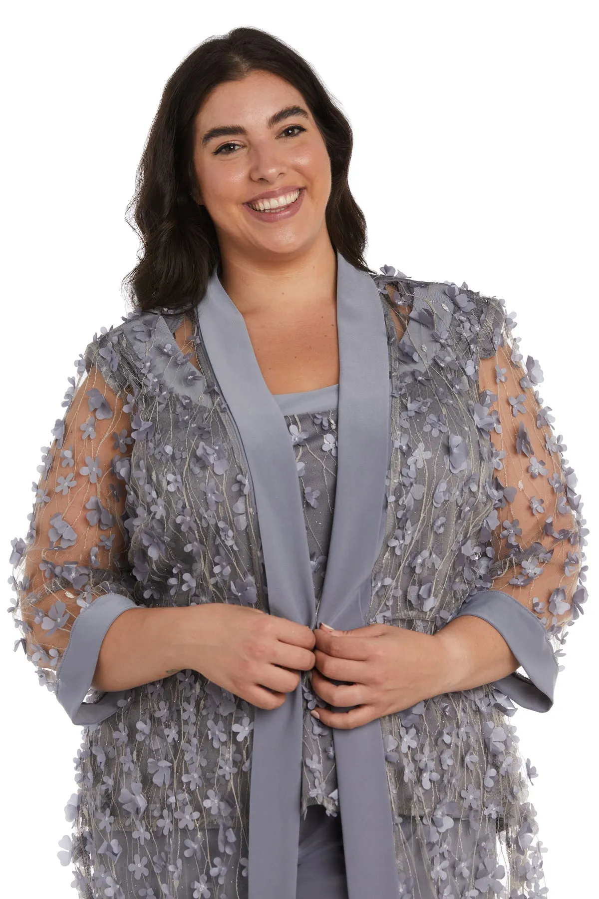 Women Plus Size Two-Piece 3D Flower Embellished Pant Set