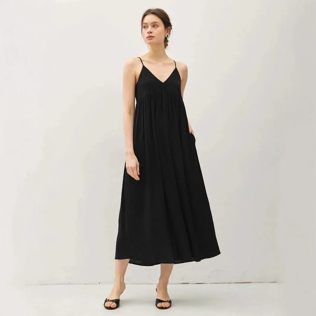 Womens Maxi Dress  Flowy Fit  Lightweight Chiffon  V-Neck  Spaghetti Straps