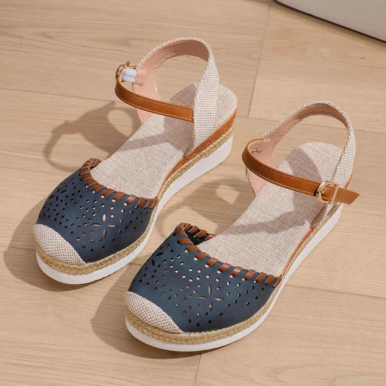 Womens Platform Sandals Elastic Ankle Strap Open Toe Flower Shoes Sandals for Women Wedges Open Toe Beach Sandals